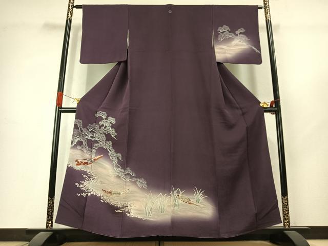 平和屋着物●訪問着 刺繍 舟 枝松文 暈し染め 鬼しぼ縮緬 正絹 逸品 未使用 AABK1393fy