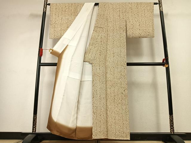 平和屋着物●上質な小紋 杢目絞り 幾何学文様 正絹 逸品 AABK1395fy