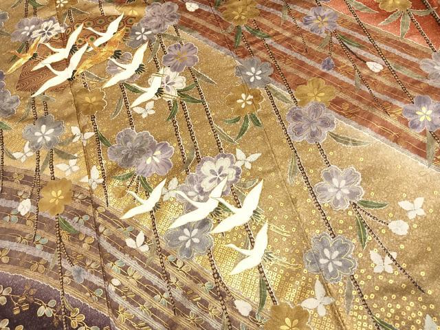 平和屋着物●豪華振袖 駒刺繍 地紙花鳥文 暈し染め 金彩 正絹 逸品 AABK1396fy