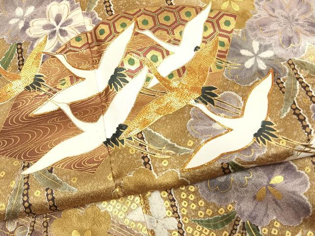 平和屋着物●豪華振袖 駒刺繍 地紙花鳥文 暈し染め 金彩 正絹 逸品 AABK1396fy
