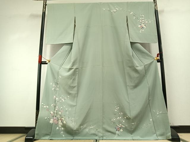 平和屋着物●訪問着 友禅 枝花文 暈し染め ロング丈 正絹 逸品 AABK1402fy