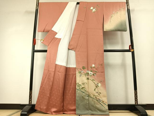 平和屋着物●訪問着 螺鈿 花鳥文 暈し染め 金銀彩 銀通し地 正絹 逸品 AABK1403fy