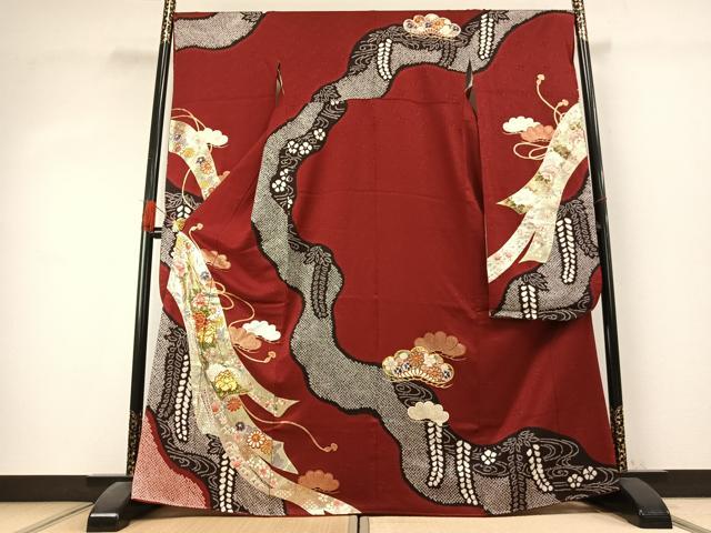 平和屋着物●豪華振袖 駒刺繍 絞り 熨斗花文 金銀彩 正絹 逸品 AABK1404fy