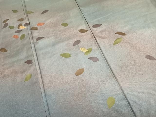 平和屋着物●本場縞大島紬 訪問着 刺繍 舞桜文 正絹 逸品 AABK1405fy