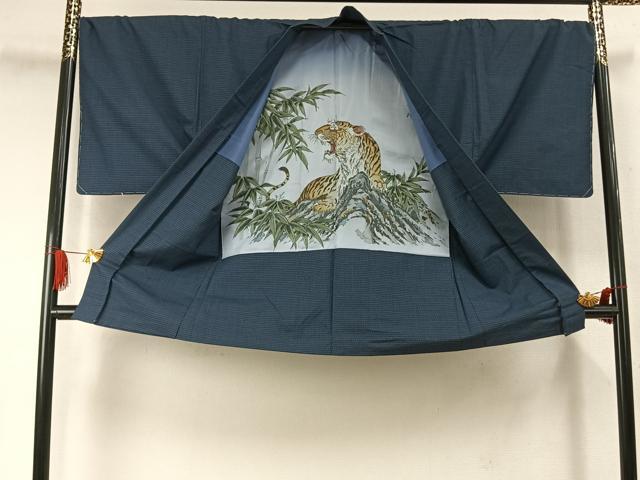 平和屋着物●男性 本場大島紬 アンサンブル 格子 正絹 逸品 AABK1413fy