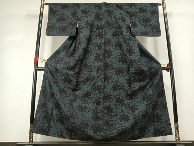 平和屋着物●結城紬 80亀甲 花唐草文 正絹 逸品 AABK1414fy