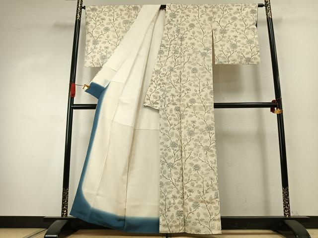 平和屋着物●銀座 志ま亀 小紋 紬地 枝花文 たとう紙付き 正絹 逸品 AABK1415fy