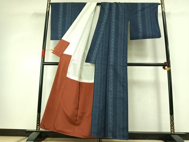 平和屋着物●上質な紬 花織 間道 正絹 逸品 AABK1417fy
