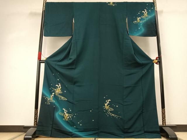 平和屋着物●訪問着 草花文 暈し染め やまと誂製 ロング丈 正絹 逸品 AABK1420fy