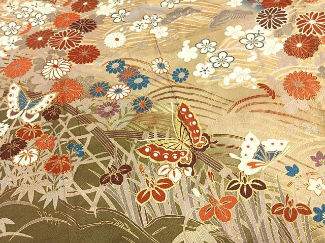 平和屋着物●豪華振袖 松竹梅 花蝶文 暈し染め 金彩 正絹 逸品 AABK1424fy
