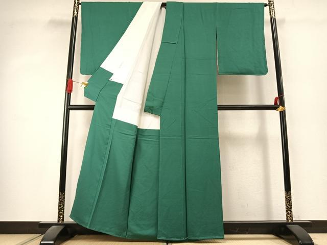 平和屋着物●本加賀友禅作家 毎田仁郎監修 色無地 草花地紋 花緑青色 正絹 逸品 AABK1428fy