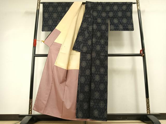 平和屋着物●結城紬 80亀甲 吉祥花文 正絹 逸品 AABK1429fy