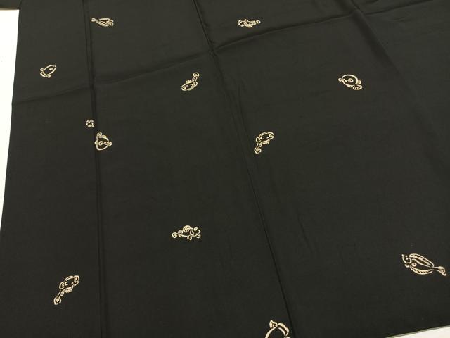 平和屋着物●上質な小紋 紬地 ヒラメ アンコウ マンボウ フグ ハゼ 黒地 正絹 逸品 AABK1433fy