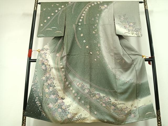 平和屋着物●訪問着 辻が花 絞り 暈し染め 金彩 正絹 逸品 AABK1435fy