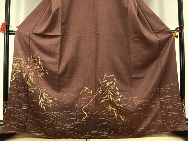 平和屋着物●訪問着 刺繍 草花文 暈し染め 金糸 金彩 正絹 逸品 AABK1438fy