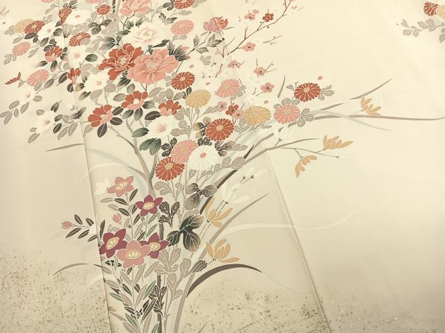 平和屋着物●訪問着 友禅 草花文 金銀彩 正絹 逸品 AABK1439fy