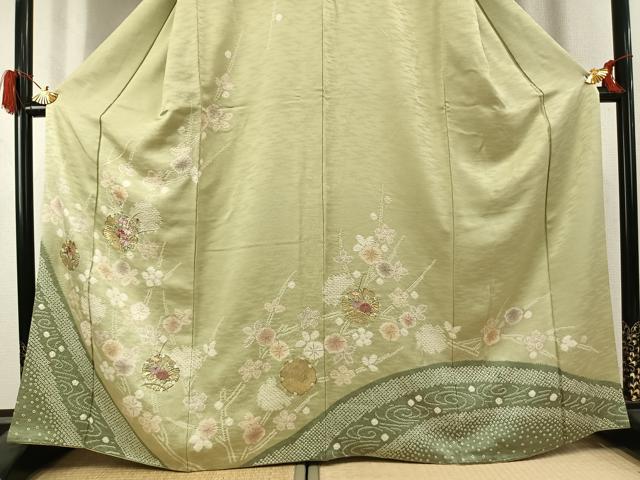 平和屋着物●訪問着 絞り 刺繍 雪輪花文 金糸 金彩 正絹 逸品 AABK1442fy