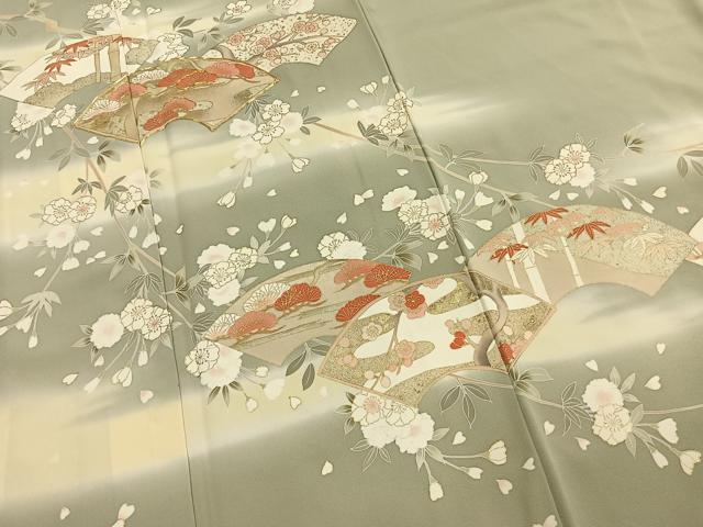 平和屋着物●訪問着 駒刺繍 松竹梅 地紙花文 暈し染め 金彩 正絹 逸品 AABK1443fy