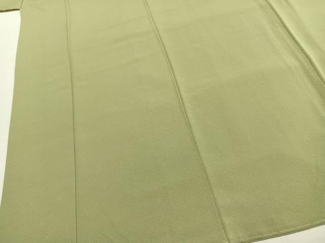 平和屋着物●上質な色無地 本草木染 若葉色 浜ちりめん 反端付き 正絹 逸品 未使用 AABK1445fy