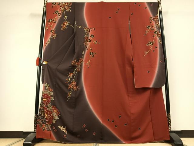 平和屋着物●豪華振袖 駒刺繍 折鶴 草花文 暈し染め 金彩 正絹 逸品 AABK1454fy