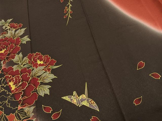 平和屋着物●豪華振袖 駒刺繍 折鶴 草花文 暈し染め 金彩 正絹 逸品 AABK1454fy