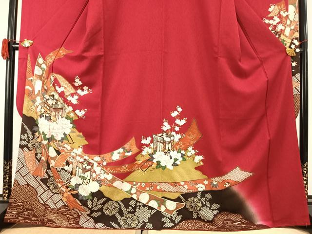 平和屋着物●豪華振袖 御所車花文 暈し染め 金彩 正絹 逸品 AABK1458fy