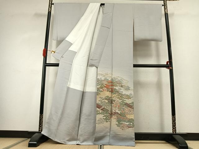 平和屋着物●豪華色留袖 寿光織 風景人物文 金糸 さが美扱い 正絹 逸品 AABK1466fy