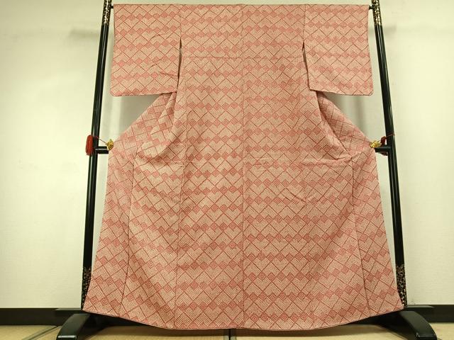 平和屋着物●上質な小紋 総絞り 幾何学文様 正絹 逸品 AABK1467fy