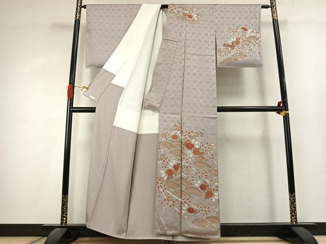 平和屋着物●訪問着 絞り 刺繍 草花文 金彩 正絹 逸品 AABK1468fy