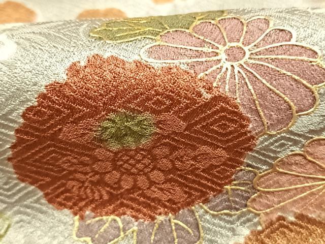 平和屋着物●訪問着 絞り 刺繍 草花文 金彩 正絹 逸品 AABK1468fy