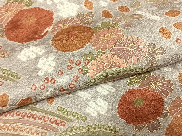 平和屋着物●訪問着 絞り 刺繍 草花文 金彩 正絹 逸品 AABK1468fy