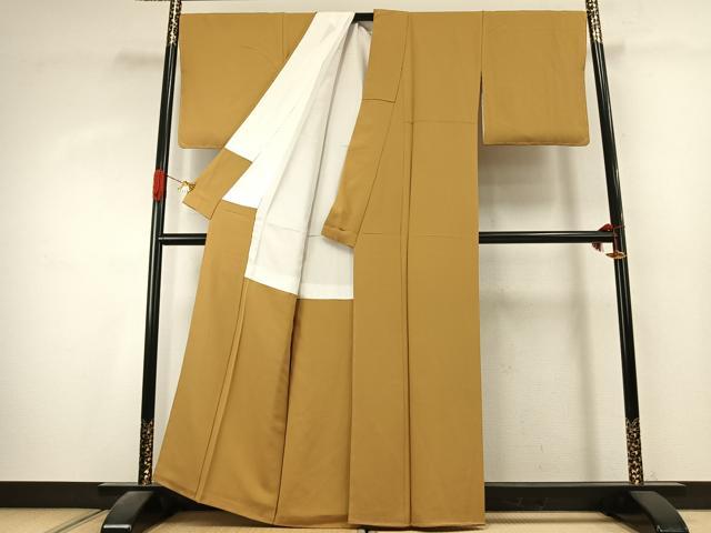 平和屋着物●上質な色無地 山吹茶色 正絹 逸品 未使用 AABK1474fy