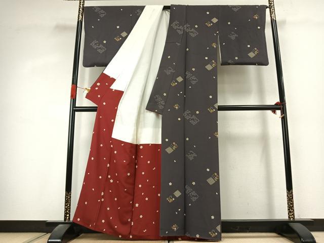平和屋着物●上質な小紋 舞桜文 金彩 正絹 逸品 未使用 AABK1476fy