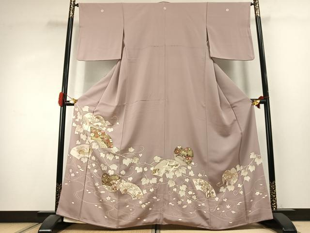 平和屋着物●豪華色留袖 駒刺繍 地紙花文 金彩 正絹 逸品 AABK1478fy