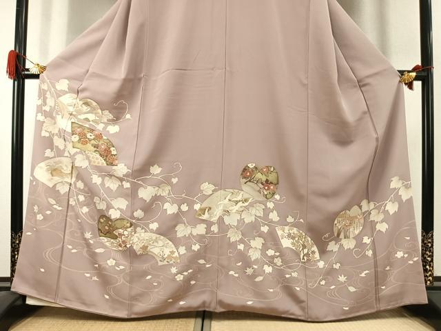 平和屋着物●豪華色留袖 駒刺繍 地紙花文 金彩 正絹 逸品 AABK1478fy
