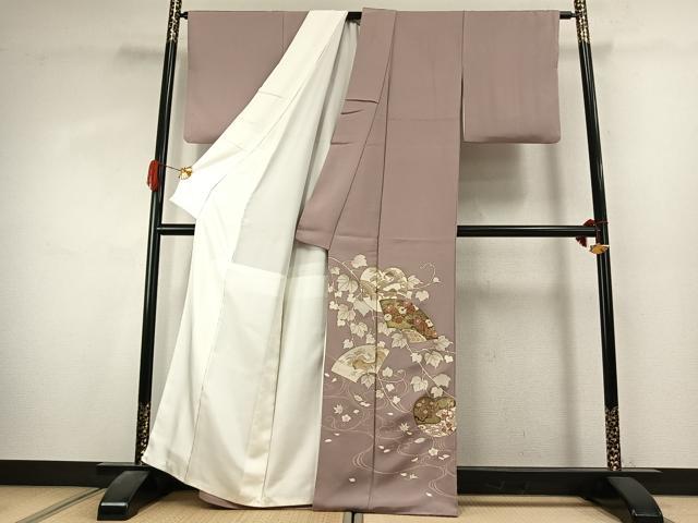 平和屋着物●豪華色留袖 駒刺繍 地紙花文 金彩 正絹 逸品 AABK1478fy