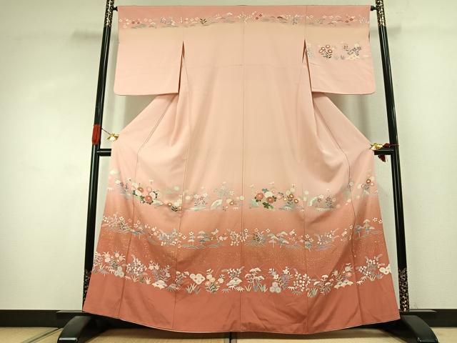 平和屋着物●訪問着 友禅 扇面花文 暈し染め 金彩 正絹 逸品 未使用 AABK1480fy