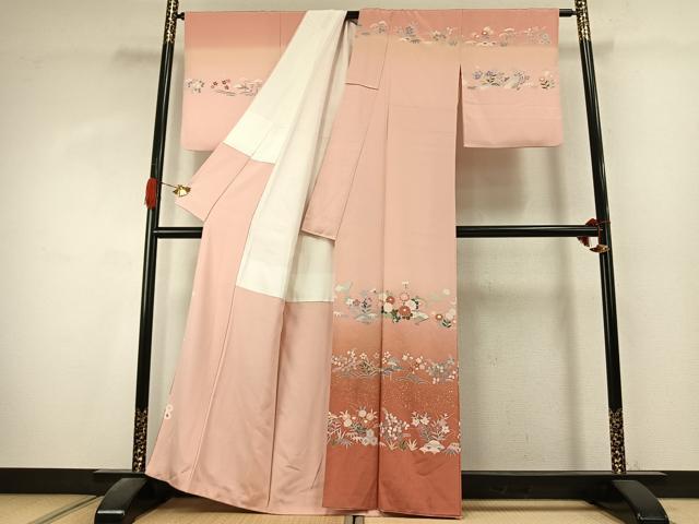 平和屋着物●訪問着 友禅 扇面花文 暈し染め 金彩 正絹 逸品 未使用 AABK1480fy