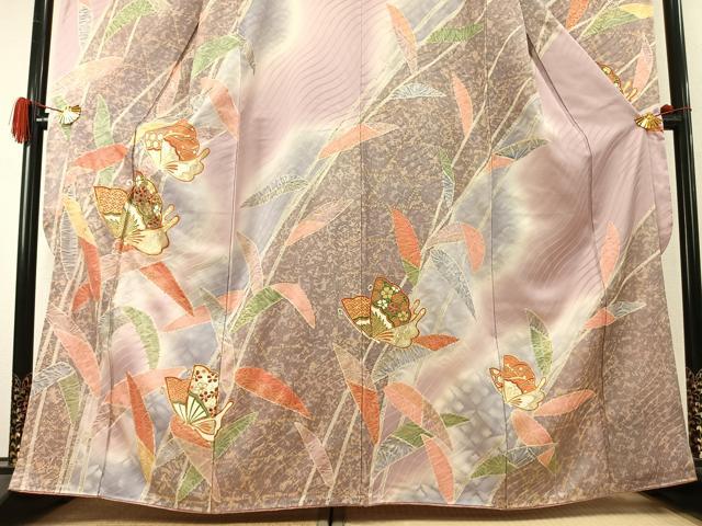 平和屋着物●豪華振袖 駒刺繍 花蝶文 暈し染め 金彩 正絹 逸品 AABK1481fy