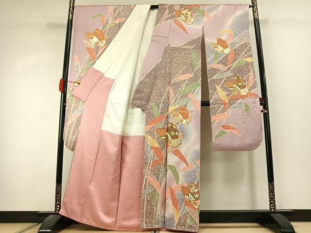平和屋着物●豪華振袖 駒刺繍 花蝶文 暈し染め 金彩 正絹 逸品 AABK1481fy