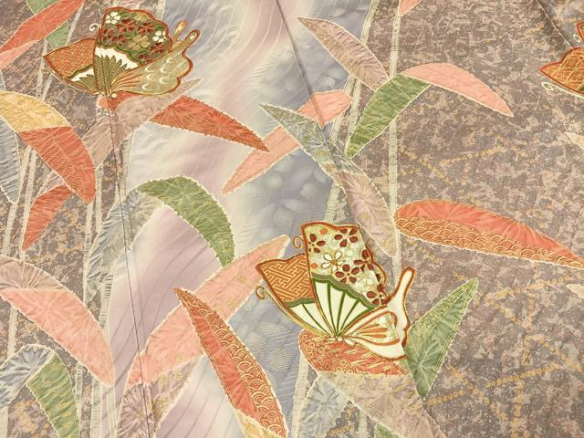 平和屋着物●豪華振袖 駒刺繍 花蝶文 暈し染め 金彩 正絹 逸品 AABK1481fy
