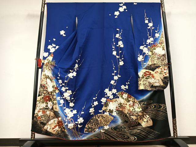 平和屋着物●豪華振袖 駒刺繍 地紙花文 暈し染め 金彩 正絹 逸品 AABK1483fy