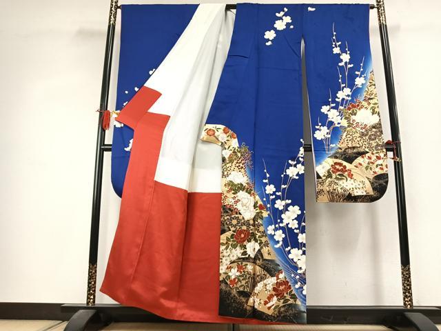 平和屋着物●豪華振袖 駒刺繍 地紙花文 暈し染め 金彩 正絹 逸品 AABK1483fy