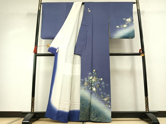 平和屋着物●訪問着 作家物 枝花文 暈し染め 金銀彩 正絹 逸品 AABK1487fy