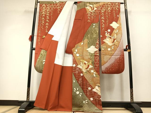 平和屋着物●豪華振袖 駒刺繍 花鳥文 金銀彩 正絹 逸品 AABK1489fy