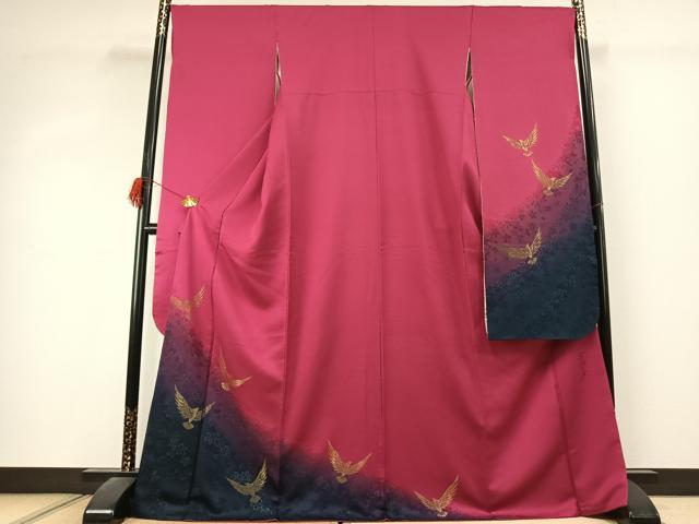 平和屋着物●染色作家 斉藤三才 振袖 寿光織 三才鳥 暈し染め 正絹 逸品 AABK1490fy