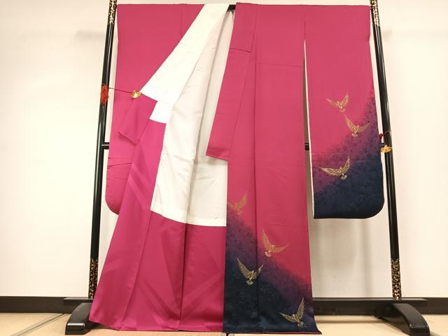 平和屋着物●染色作家 斉藤三才 振袖 寿光織 三才鳥 暈し染め 正絹 逸品 AABK1490fy