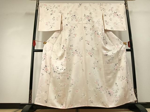平和屋着物●上質な小紋 地紋起こし 草花文 暈し染め 正絹 逸品 AABK1492fy
