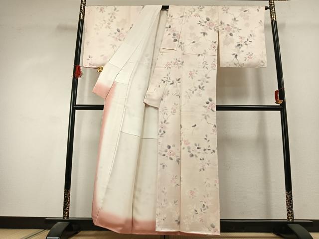 平和屋着物●上質な小紋 地紋起こし 草花文 暈し染め 正絹 逸品 AABK1492fy