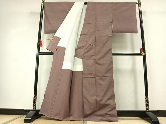 平和屋着物●結城紬 色無地 梅染色 正絹 逸品 AABK1494fy